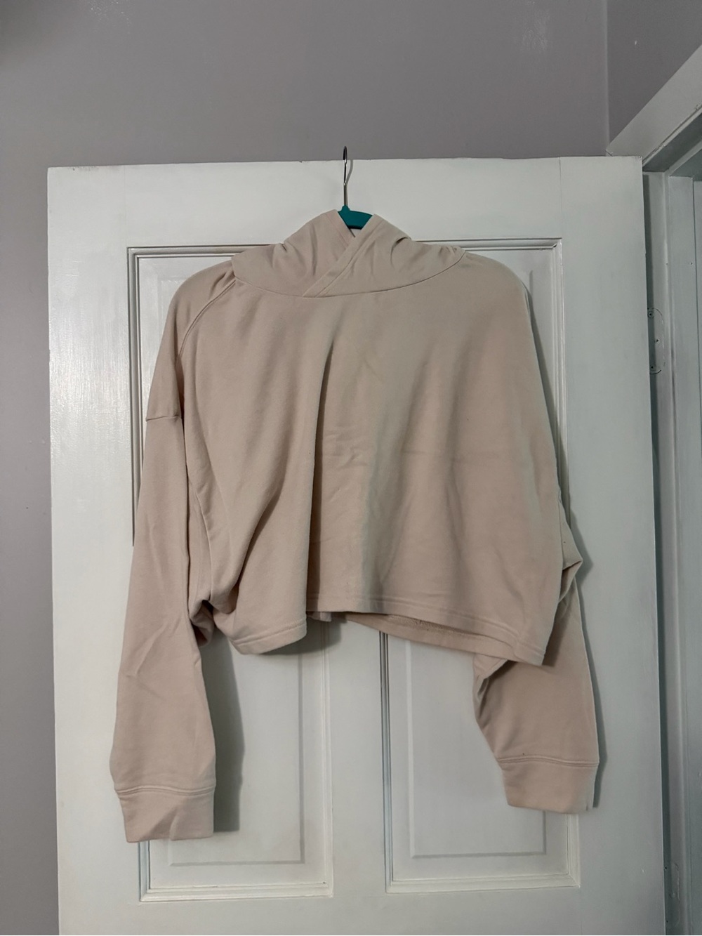 Fabletics Cropped Hooded Sweatshirt in Beige